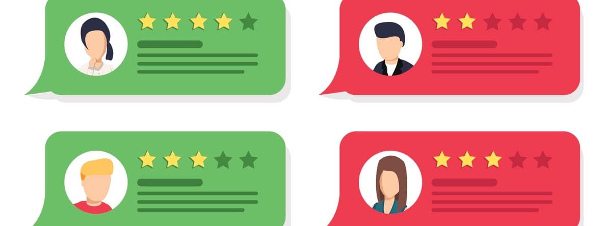 Review rating bubble speeches. Vector modern style cartoon character illustration avatar icon design.