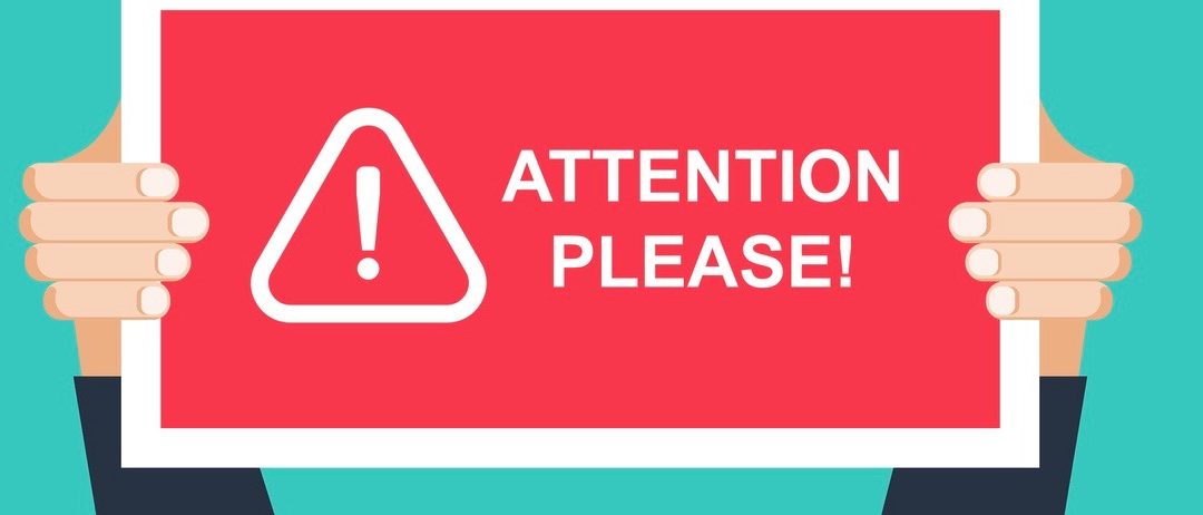 Alert signs vector.Attention please concept vector illustration of important announcement. Flat human hands hold caution red sign and banners to pay attention and be careful on