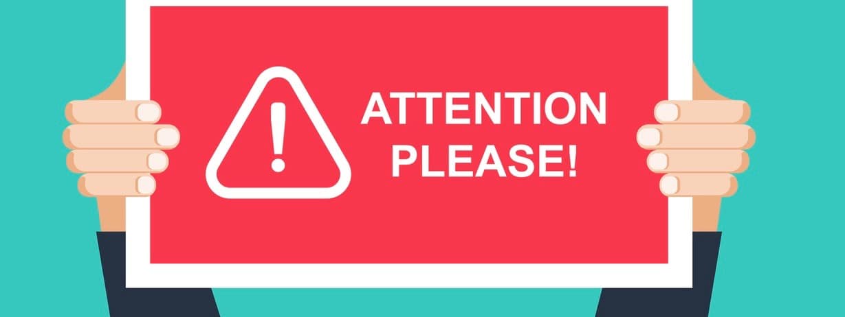 Alert signs vector.Attention please concept vector illustration of important announcement. Flat human hands hold caution red sign and banners to pay attention and be careful on