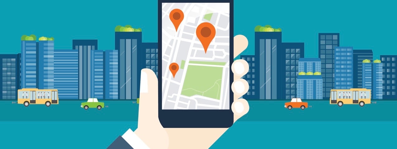 flat design mobile for business location navigation concept and online map application