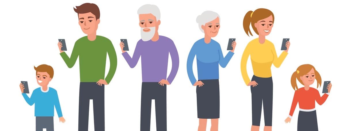People of different ages use smartphone. Vector concept illustration.