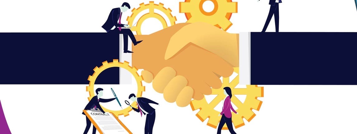 Vector illustration. Deal agreement partnership in business concept, businessman doing hand shake