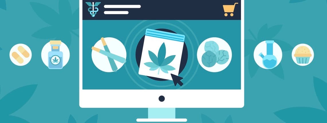 Ecommerce online legal marijuana shopping web site product page mockup template layout