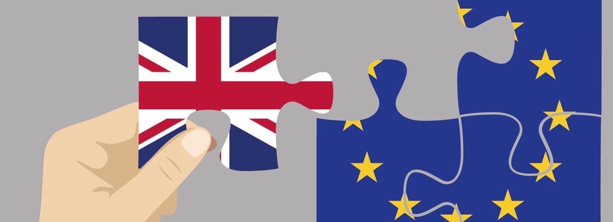 Brexit puzzle concept. British and European Union flag , referendum. Vector illustration background.