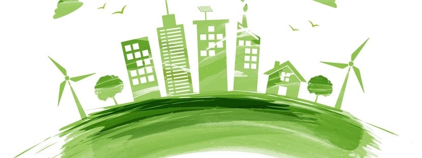 Eco friendly, Green city, Environmentally saving concept with watercolor paint, Vector illustration