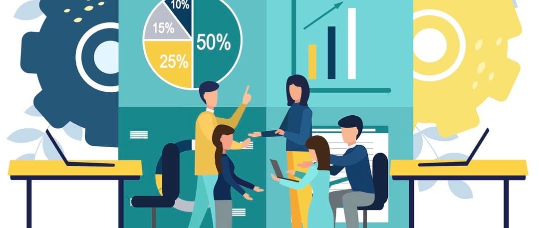 Work in the office. Men and women take part in business meetings, negotiations, brainstorming sessions, talk with each other. Colorful vector illustration in flat cartoon style. (Work in the office. Men and women take part in business meetings, negoti
