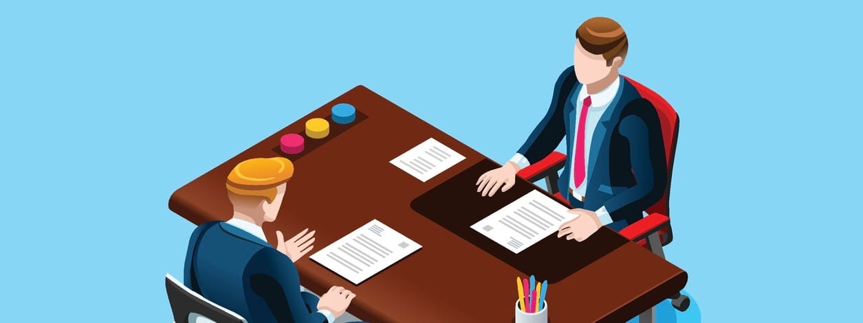 Interviewing job search. Flat isometric design vector illustration.