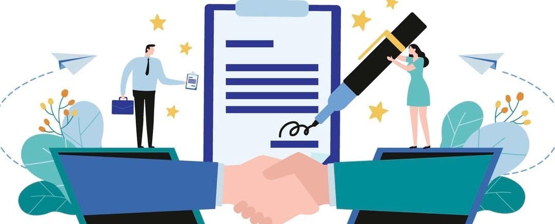 Hand shake and contract business Vector illustration banner.