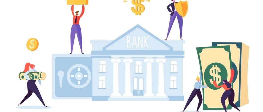 Money Savings Concept. Business People Characters Investing Money on Bank Account. Safe Deposit, Banking, Earnings, Investments. Vector illustration (Money Savings Concept. Business People Characters Investing Money on Bank Account. Safe Deposit, Bank