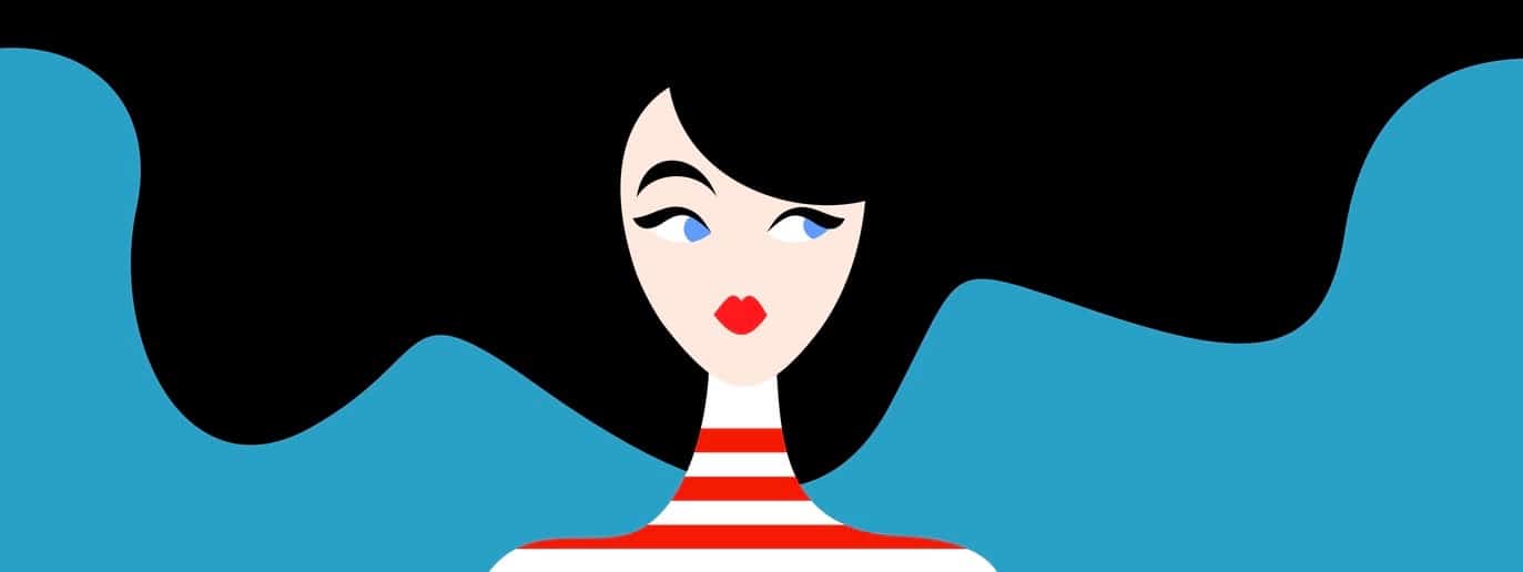 Vector illustration of beautiful woman with black hair on blue background