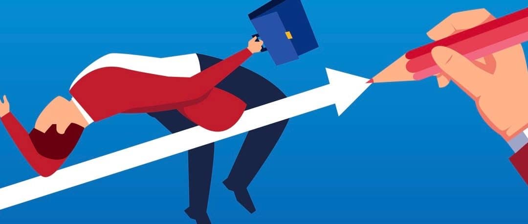 Businessman jumps over a hand-drawn line