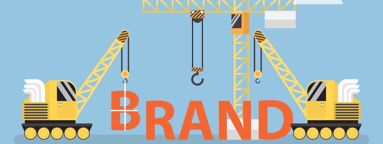 Construction site crane building big brand word, brand building concept, VECTOR, EPS10