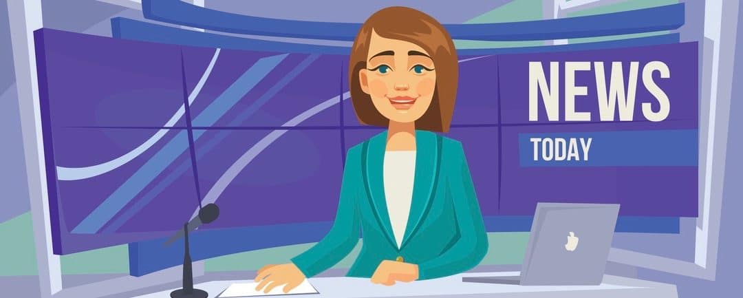 Anchorwoman character on tv. Breaking News. Vector flat cartoon illustration