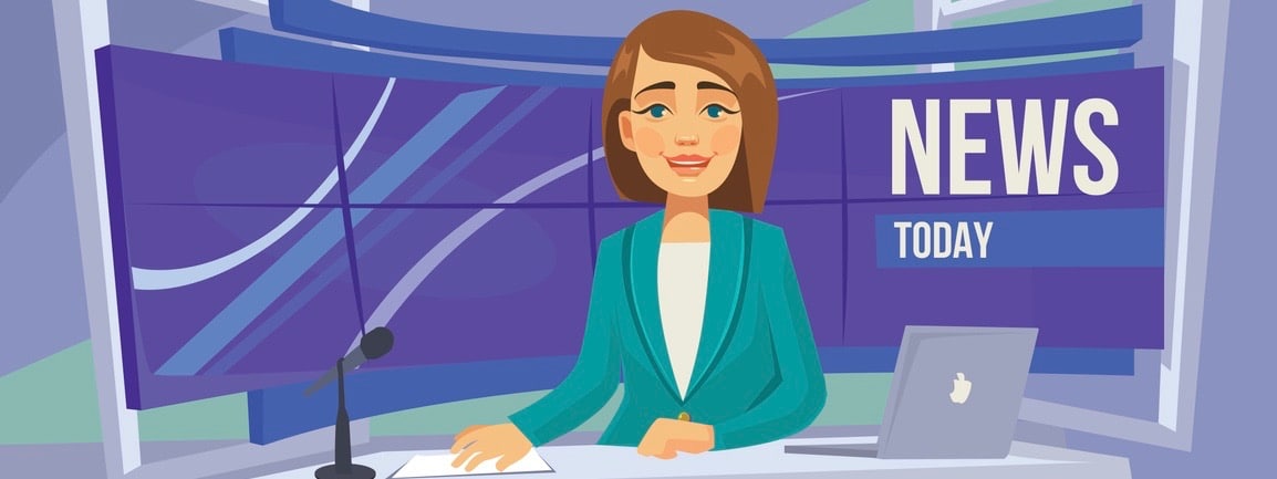 Anchorwoman character on tv. Breaking News. Vector flat cartoon illustration