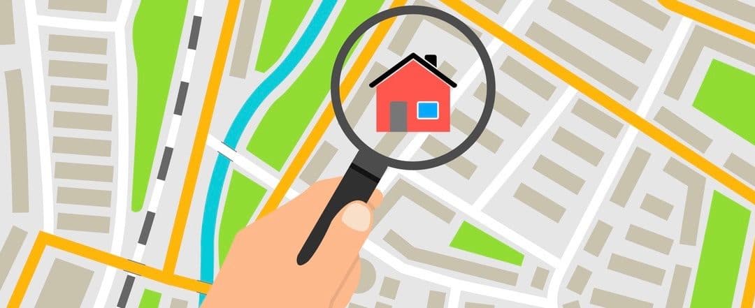 Search house on the map banner concept, vector illustration.