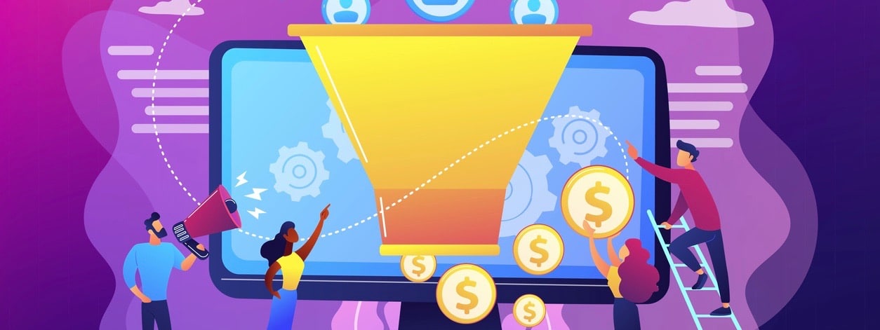 Monetization tips. Increasing conversion rates strategy. Attracting followers. Generating new leads, identify your customers, SMM strategies concept. Bright vibrant violet vector isolated illustration (Monetization tips. Increasing conversion rates st