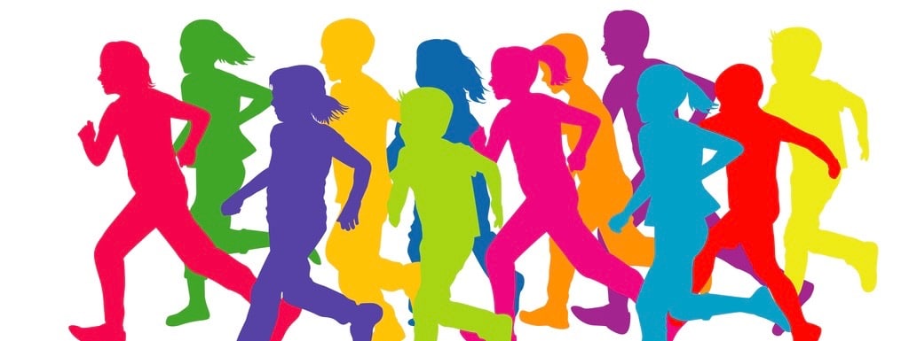 Colored silhouettes of running children