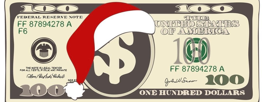 dollar bill with santa hat