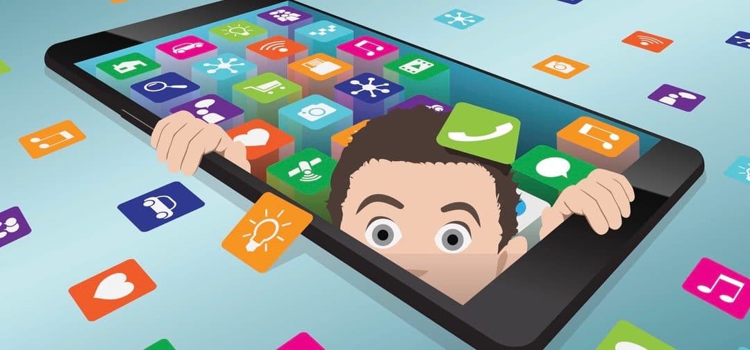 Minimalist smartphone with the screen, disappearing into the depths, virtual reality, vector illustration with well organized layers