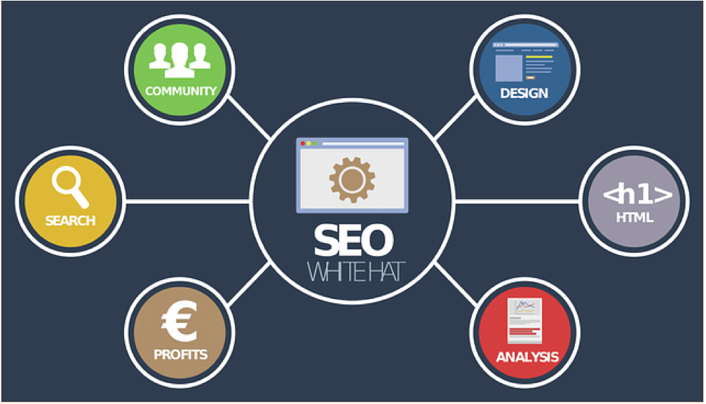 A chart depicting the basics of SEO.