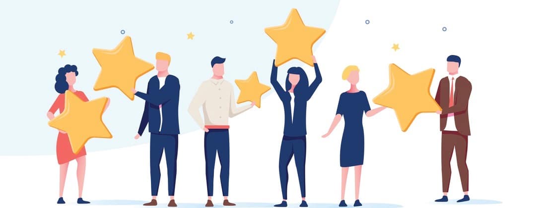 People holding stars. Customer reviews concept illustration concept illustration, perfect for web design, banner, mobile app, landing page, vector flat design. Feedback, know your customer concept. (People holding stars. Customer reviews concept illus