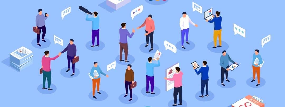 Discussing business people, socializing, isometric office life