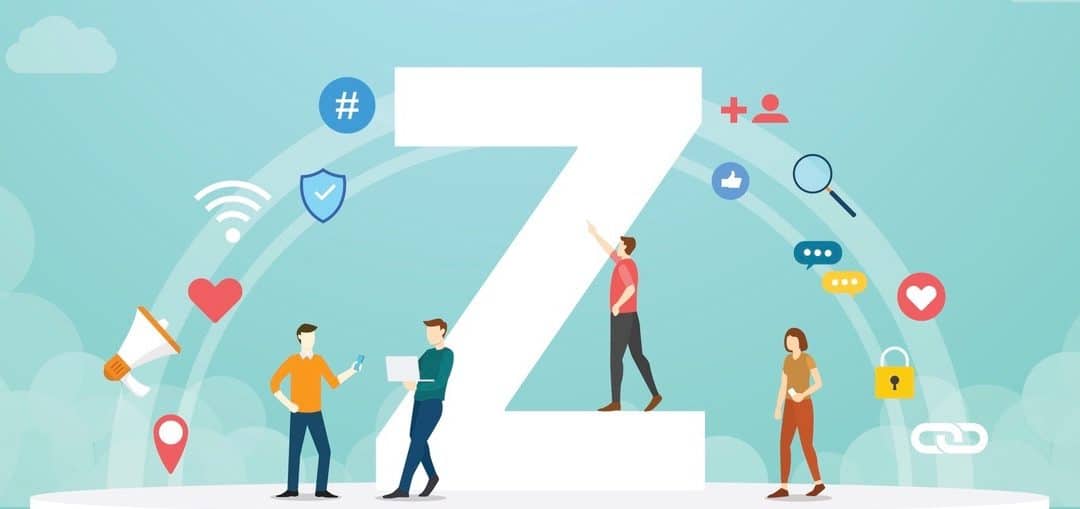 generation z concept people with team and people icons related with modern flat style - vector illustration