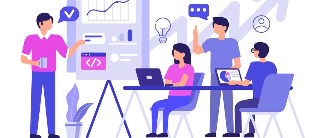 People team work together. Can use for web banner, infographics, hero images. Flat vector illustration isolated on white background.