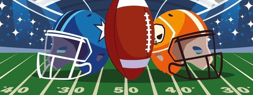 helmets and ball american football on stadium vector illustration design