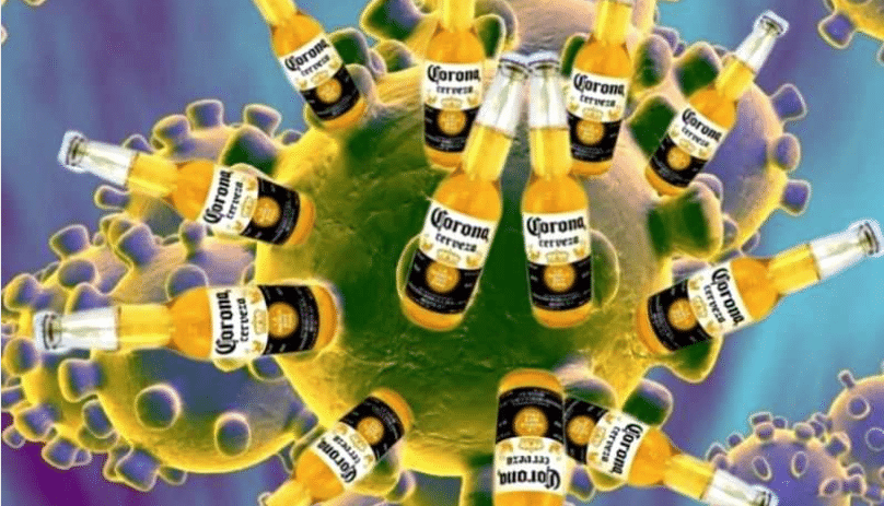 Corona beer bottles and coronavirus