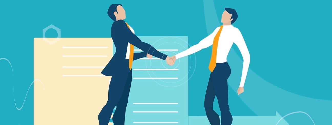 Two business man shaking hands as agreement and long lasting commitment in business.