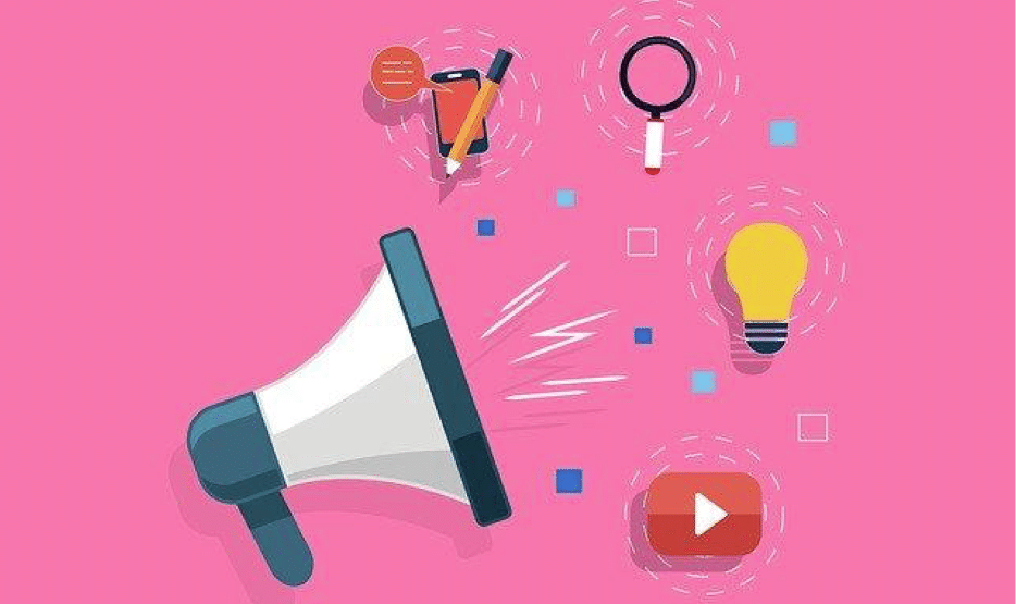 An image showing megaphone, mobile, YouTube logo, a magnifying glass, and a lightbulb, symbolizing communication and transparency.
