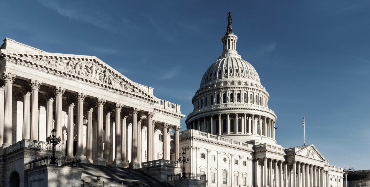 Capitol Building with blue sky from side view, Washington DC