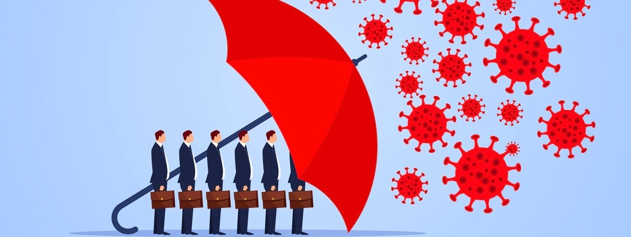 Red umbrella protecting merchants immune novel coronavirus pneumonia infection