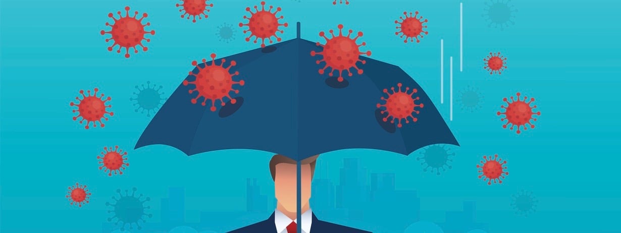 businessman use umbrella to protect against coronavirus