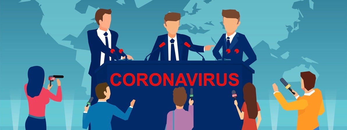 Vector of government officials holding a press conference briefing on the coronavirus outbreak