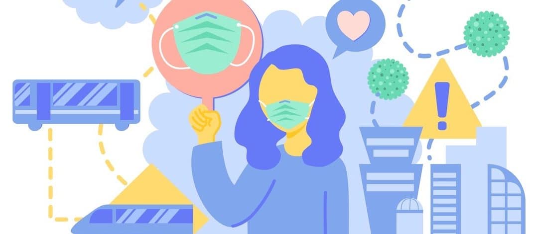 Infographic conceptual idea of "wearing face mask awareness" as the picture say love and protect yourself and others from virus or disease transmission by wearing face mask in public, coronavirus