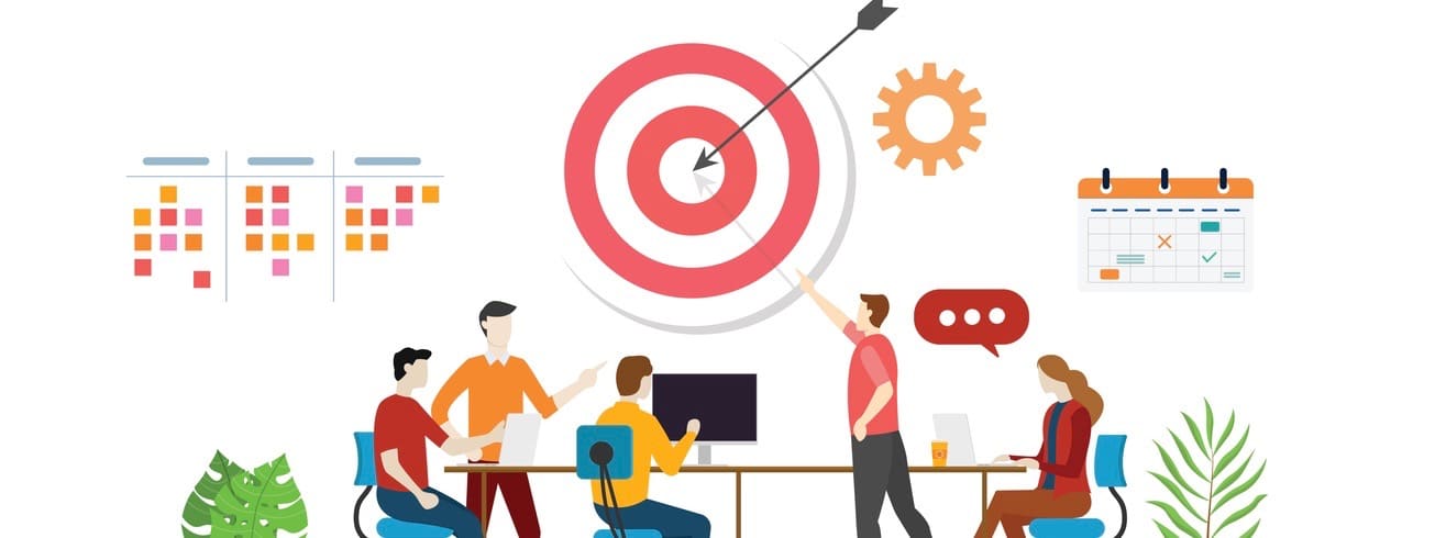 business plan target with team discussion to achieve target goals with to do list task and calendar icon - vector illustration (business plan target with team discussion to achieve target goals with to do list task and calendar icon