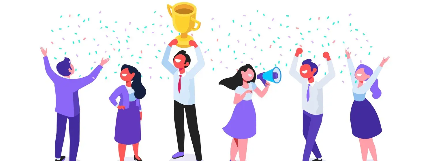 Team Success vector illustration. Business people celebrating victory.