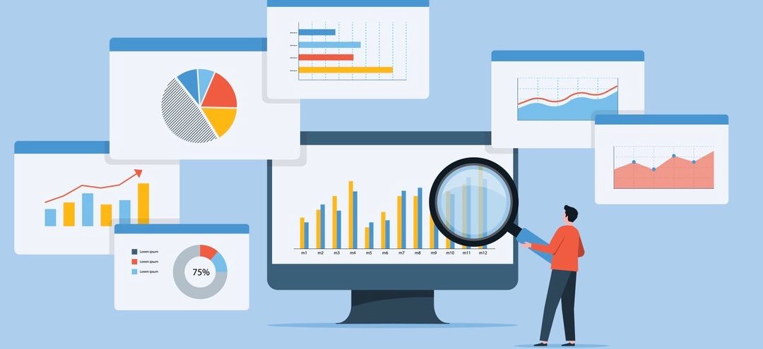 business people analytics and monitoring investment and finance report graph on monitor concept