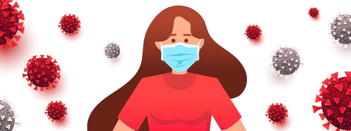 Woman in medical mask to prevent disease, flu, air pollution, contaminated air, world pollution.