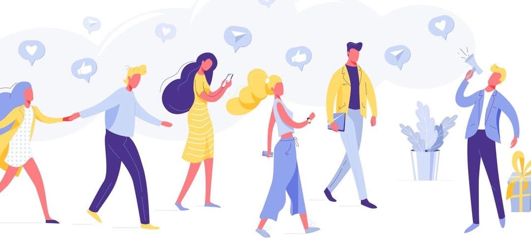 Referring friends in social media flat vector illustration.