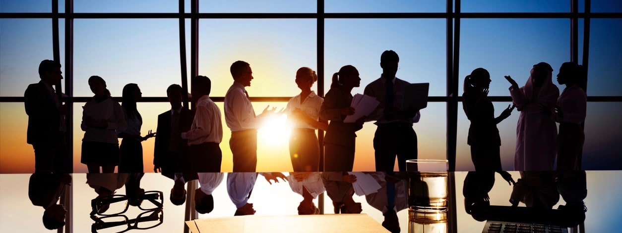 Silhouettes of Business People Working in Board Room