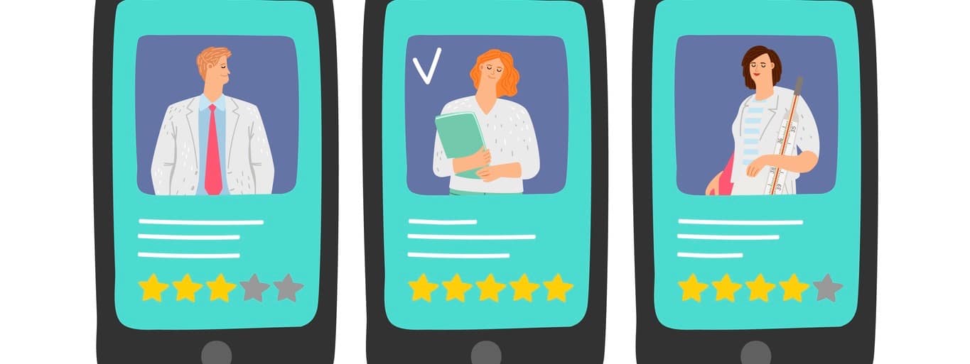 Medical staff reviews, five stars rating vector illustration