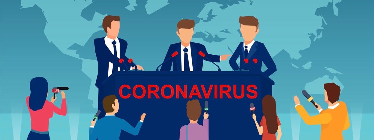 Vector of government officials holding a press conference briefing on the coronavirus outbreak