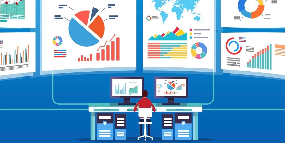 Man in front of the electronic screen to do data monitoring and analysis