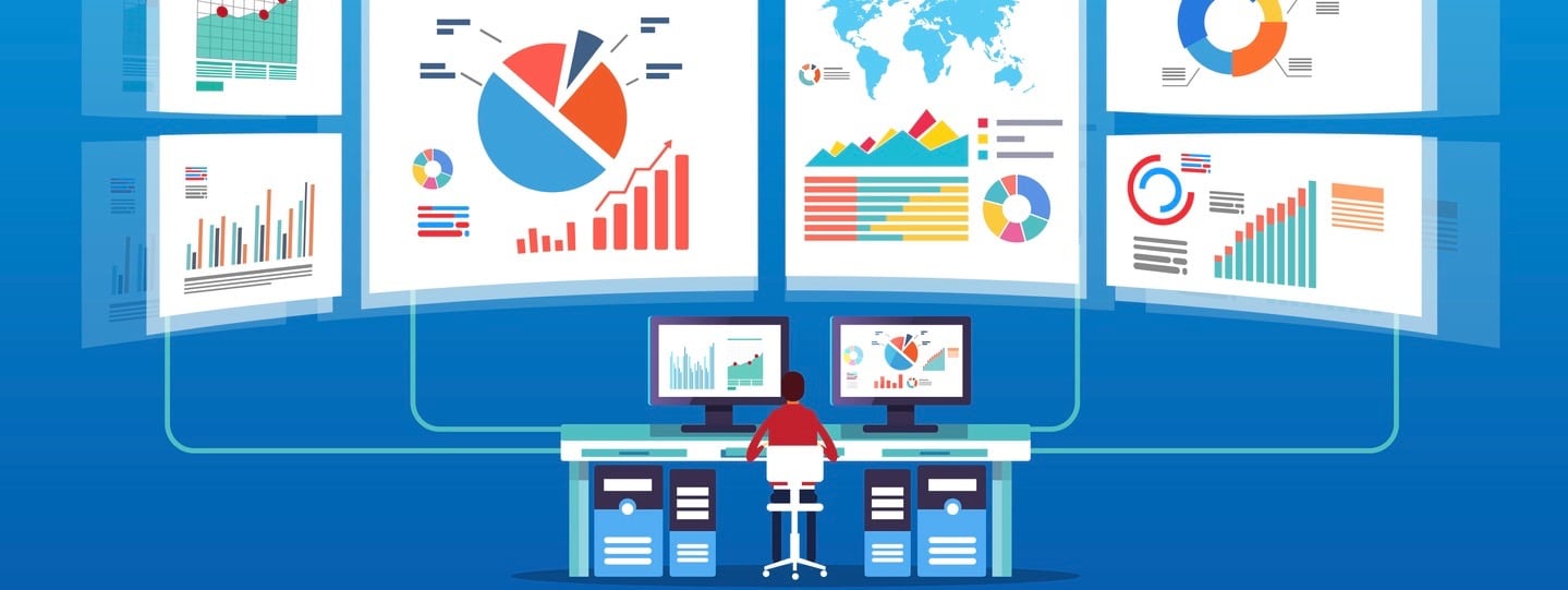 Man in front of the electronic screen to do data monitoring and analysis