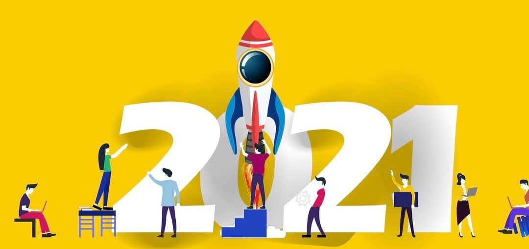 Man and woman think analyze creative with 2021 new year text, for success.