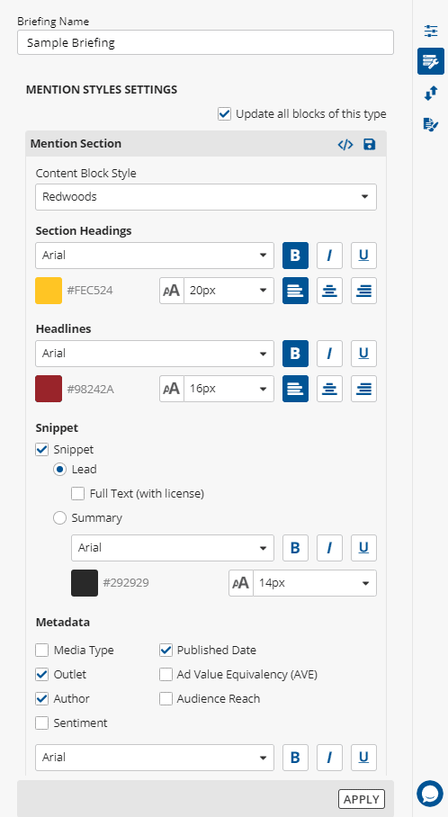 options to customize mentions in briefings
