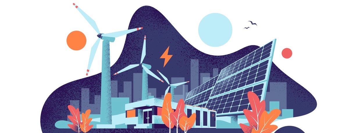 Modern vector illustration of clean electric energy from renewable sources.